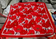 Red Poppies with White Black BANDANA Scarf Head Neck Face Wrap Handkerchief