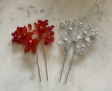 White Or Red Hairpiece Bridal Wedding Bridesmaid Hair Pin Crystal Pearl Flower