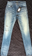 Saint Laurent Womens Vintage Designer Jeans Blue Distressed 28x31 New W/Tags