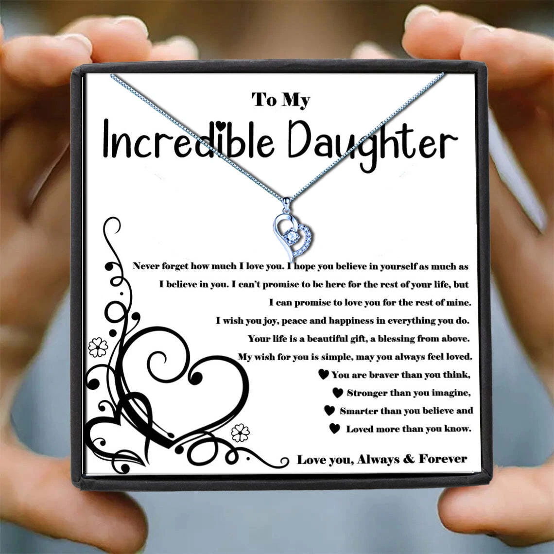 To My Daughter Heart Silver CZ Necklace Pendant Personalised