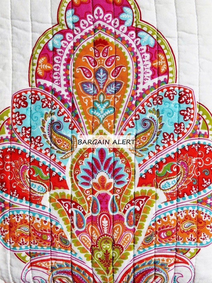 Moroccan Bohemian 3pc King or Full/Queen Quilt Orange Aqua Green Pink