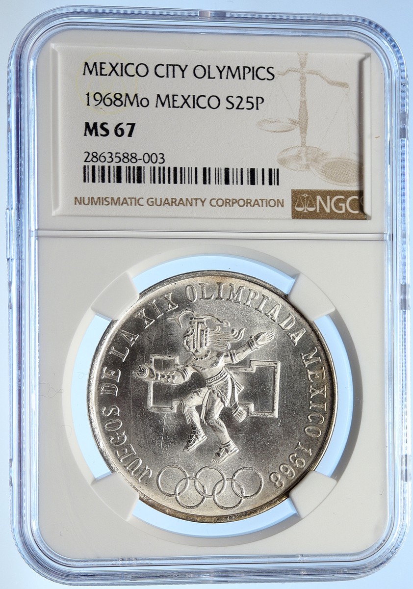 1968 Mexico XIX Olympic Games AZTEC Ball Player 25 Pesos Silver