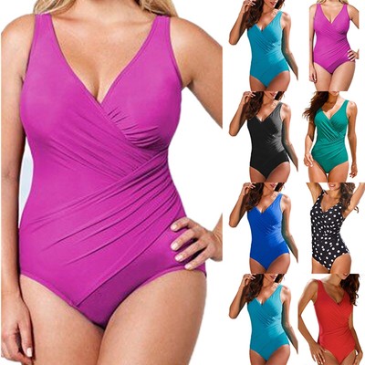 Women's Swimsuit Wide Straps V Neck Ruched Ribbed Back High Waisted Bathing Suit