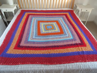 Retro Stil Handarbeit Mehrfarbig Quadrate Häkel Überwurf Decke Tagesdecke