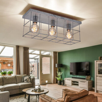 Deckenleuchte Deckenlampe Wohnzimmerleuchte zink silber Gitter Design L 60 cm