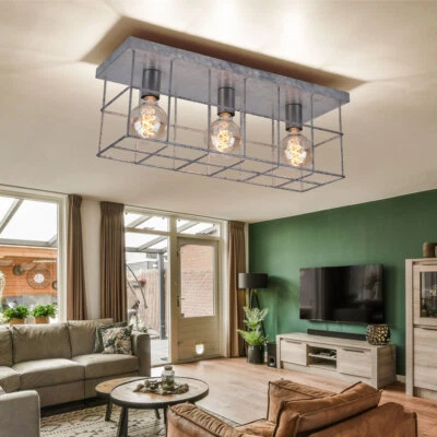 GLOBO Deckenleuchte Deckenlampe Küchenleuchte silber 3 flammig Gitter zink L 60 cm