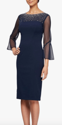 alex evenings women's short shift dress with embellished illusion detail Alex Evenings Women's Midi Embroidered Mock Dress, 12