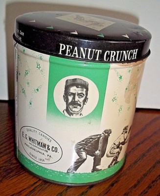 Vintage E.G. Whitman Peanut Crunch Tin Baseball Theme Philadelphia