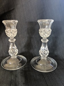 Details About 2 Vintage Diamond Cut Crystal Candle Holders