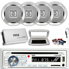 Pyle 1-DIN Marine CD Receiver, 4x 6.5" 400W Max Speakers, 4 Channel Amplifier