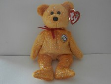 TY Retired Beanie Baby / Babies DECADE 10 YEAR YELLOW  BEANIE  Bear MWMT 