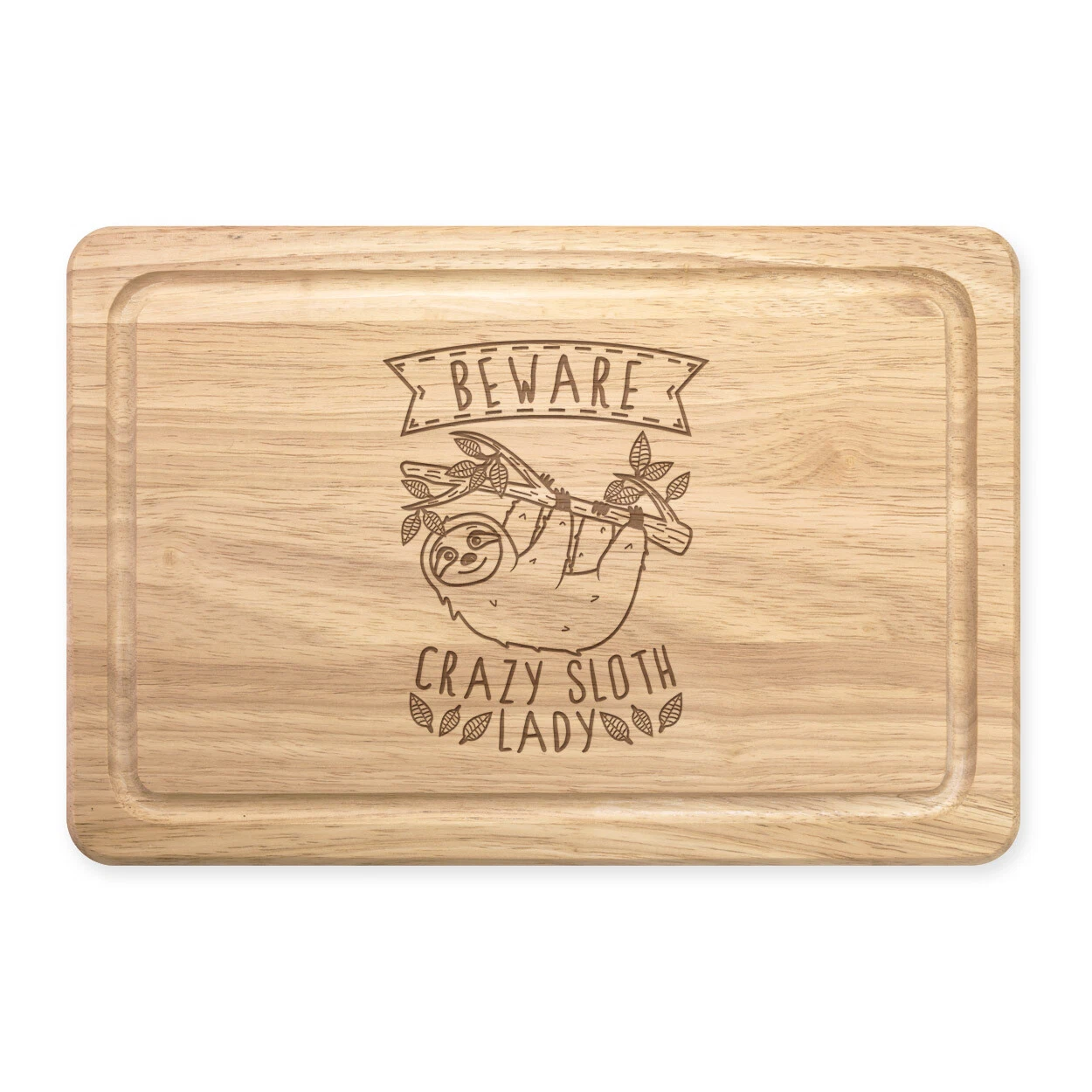 Beware Crazy Sloth Lady Rectangular Wooden Chopping Board Funny Joke Animal Lazy