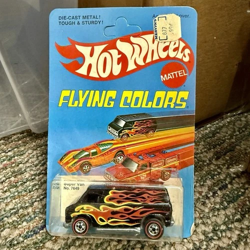 1975 HW Hot Wheels Flying Colors Super Van  Black Redline #7649- Unpunched