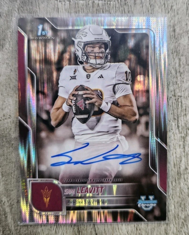 2025 Bowman Chrome University Sam Leavitt Stealth Auto 1st U Arizona State