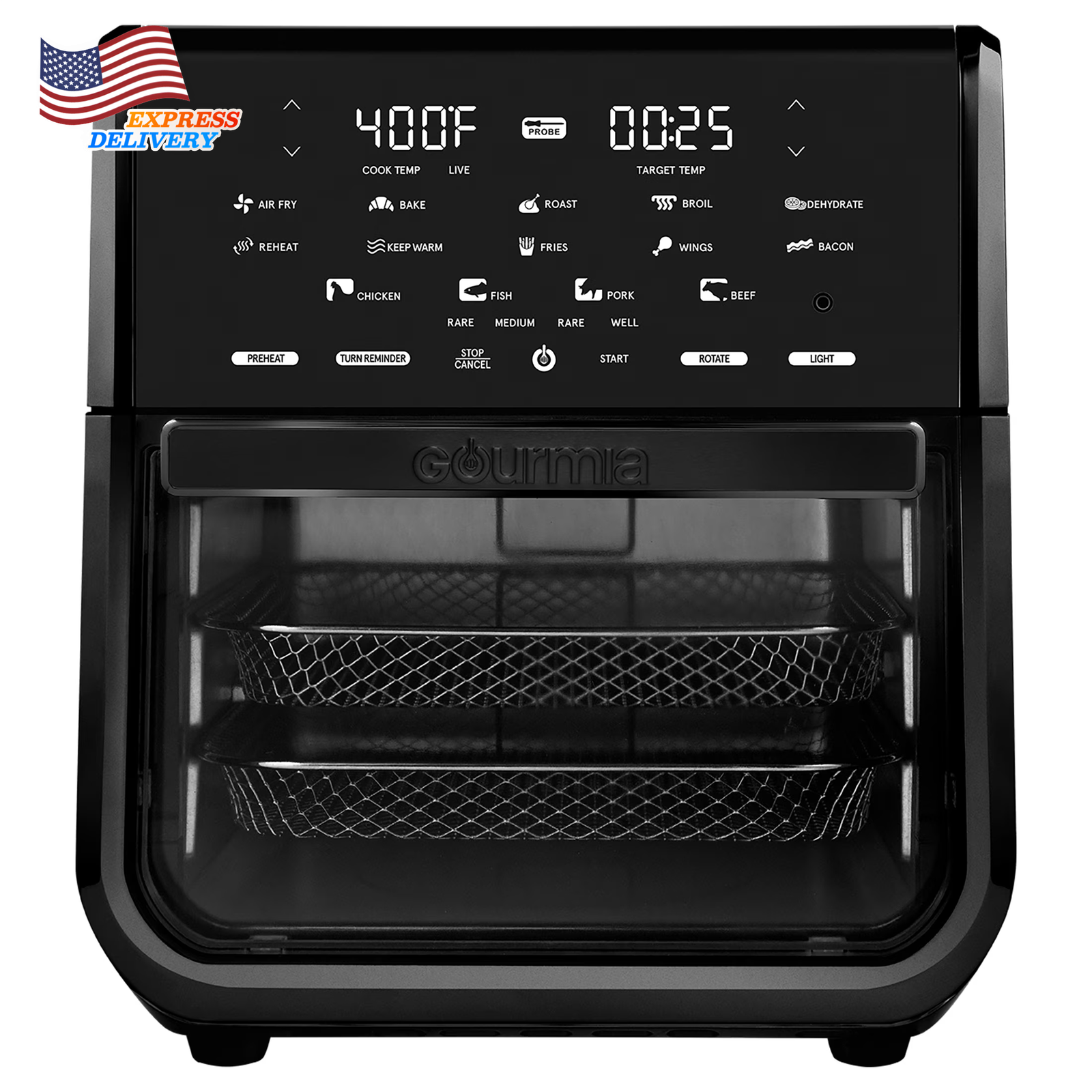 14-Quart Air Fryer Oven Rotisserie Dehydrator with Temperature Probe Black
