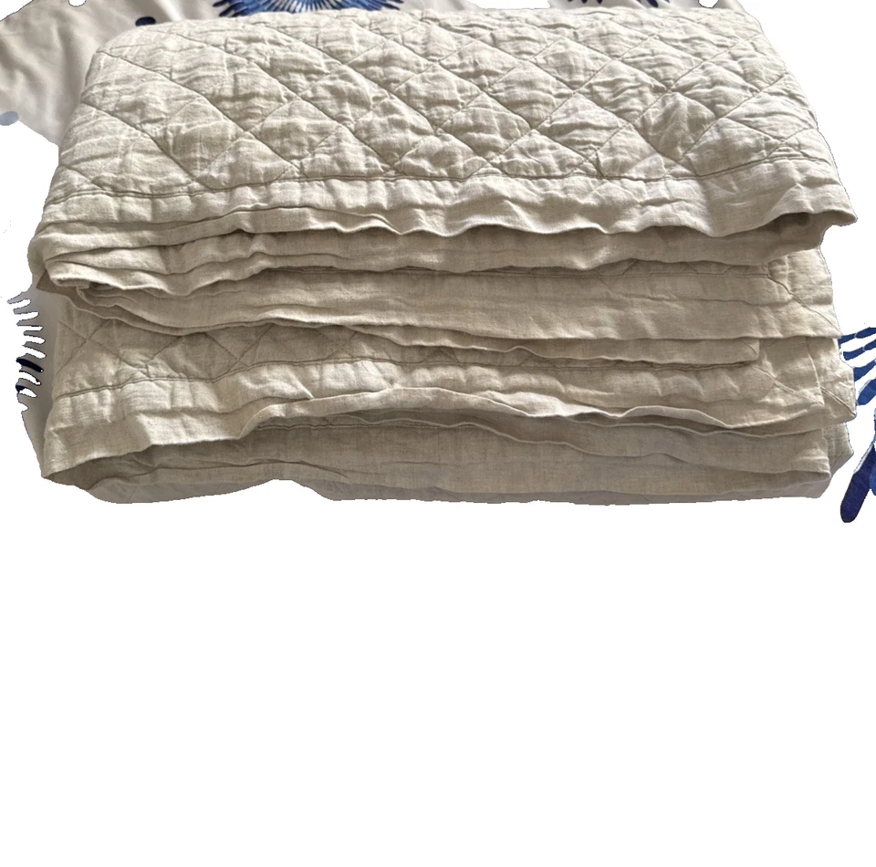 Edredón Pottery Barn Belga Lino Diamante Completo/Queen Beige Ropa de Cama Natural Foto 4 de 4