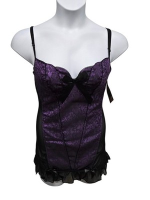Dreamgirl Lingerie  Babydoll Thong Set Purple Black Size Large Coquette Sexy