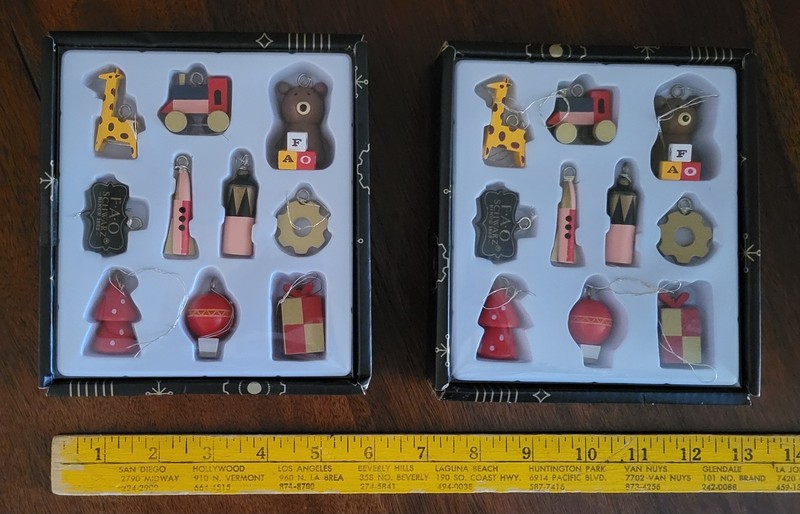 FAO Schwarz mini wooden ornament figurines 2 sets 10 each