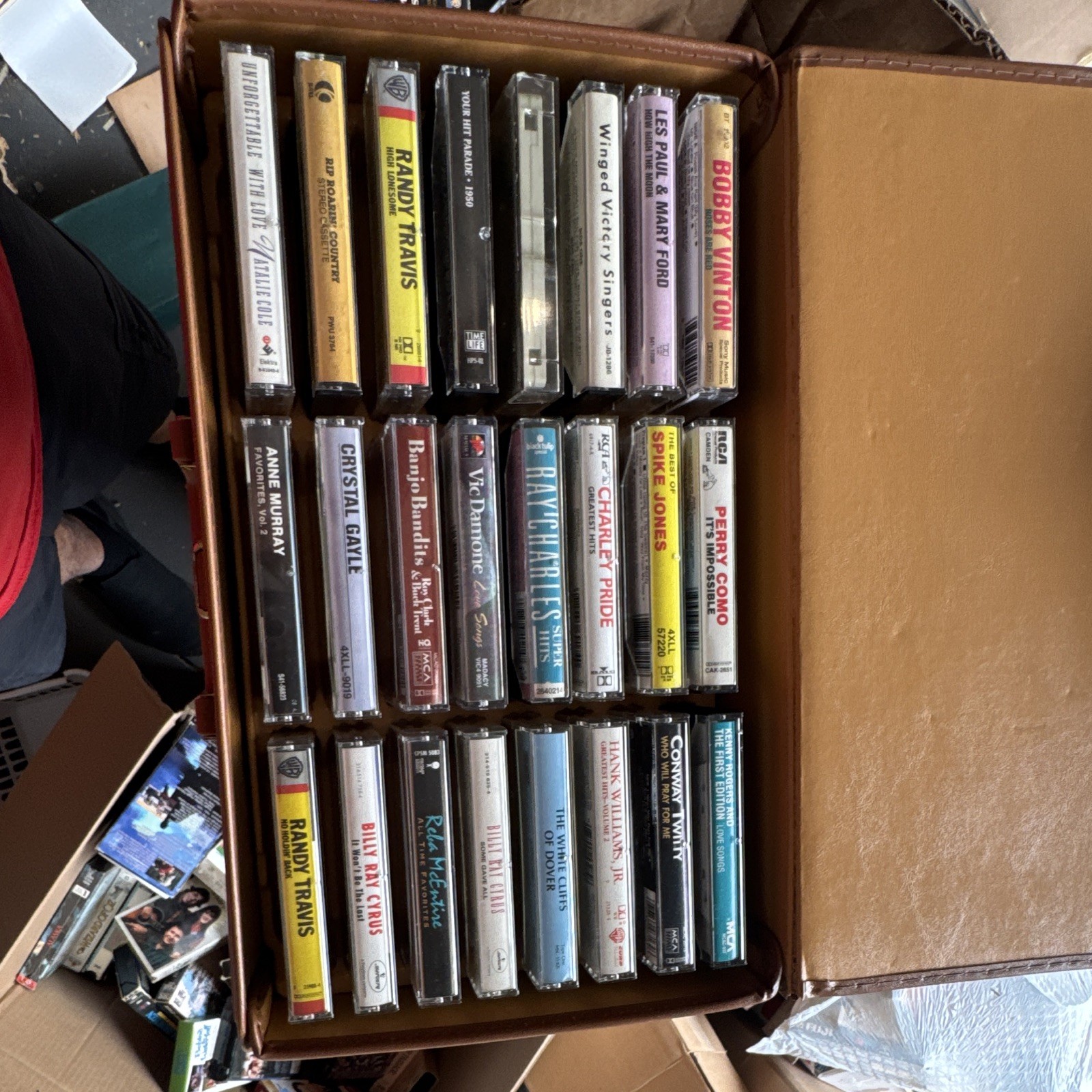 Mixed Lot Various Country/Pop Music Cassettes in Brown Carrying Case