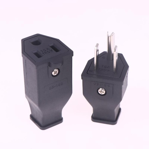 1/2PCS Black 125V 15A US Female Male Connector USA Triprong Power Outlet - Afbeelding 8 van 14