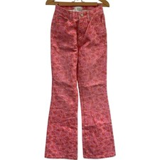 Womens Flare Jeans Pink Denim Indie Festival Boho Disco Groovy 70s Retro Funk