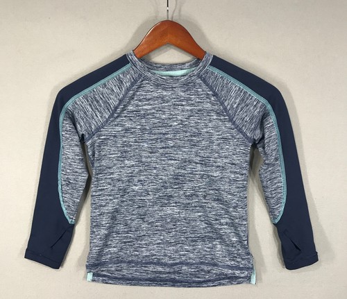 All In Motion Shirt Kids XS 4-5 Blue Colorblock Pullover Crew Thumbholes Stretch