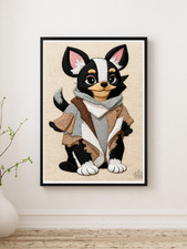 Mr. Chihuahua Painting Embroidered Re-Print Stretched Canvas RTH 12x16