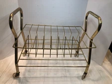 Vintage Magazine Vinyl Record Rack Metal Brass Colored MCM Mid Century Modern