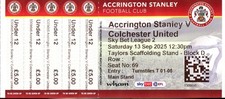 Accrington Stanley v Colchester United 13/09/25 Ticket League 2