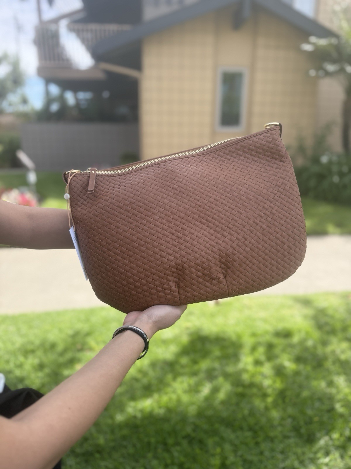 NEW Quince Italian Handwoven Leather Mini Shoulder Bag- Cognac (Free Shipping)