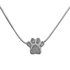 Paw Print Heart Pet Ashes Memorial Necklace For Dog  Cat Ashes A-Silver 