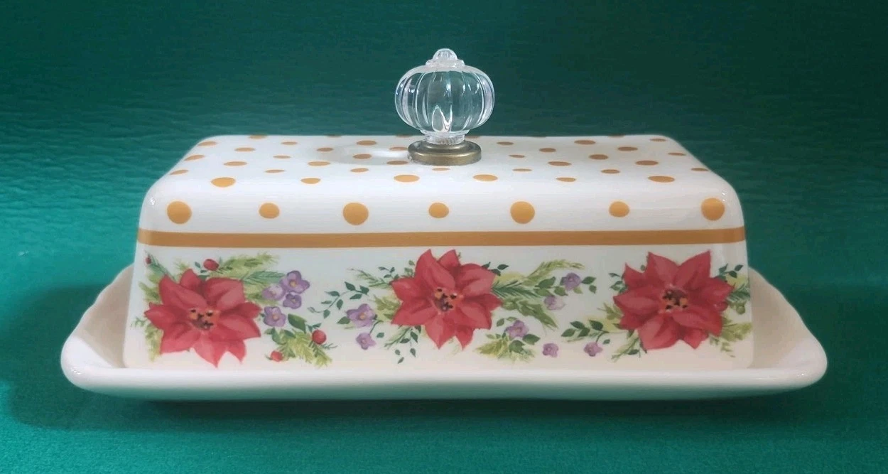 Pioneer Woman Holiday Cheer Stoneware Butter Dish Poinsettia Linen Glass Handle
Opens in a new windo