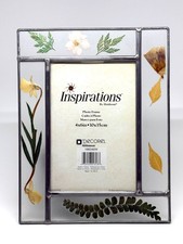 Inspirations Frosted Leaded Glass Picture Frame Pressed Flowers 4" x 6" Photo