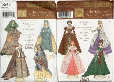 Simplicity 9521 & 5547 Museum Collection Andrea Schewe 11 ½'' Doll Clothes UNCUT