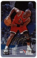 10u Michael Jordan With Red Jersey, Signature, & Holding Basketball Phone Card