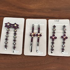 Rhinestone Crystal AB Bobby Pins Barrette Hair Clips Purple3 Sets Fairy Vtg Look