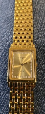 Wittnauer QWR Gold Tone Quartz Mens Tank Dress Wrist Watch New Battery Swiss