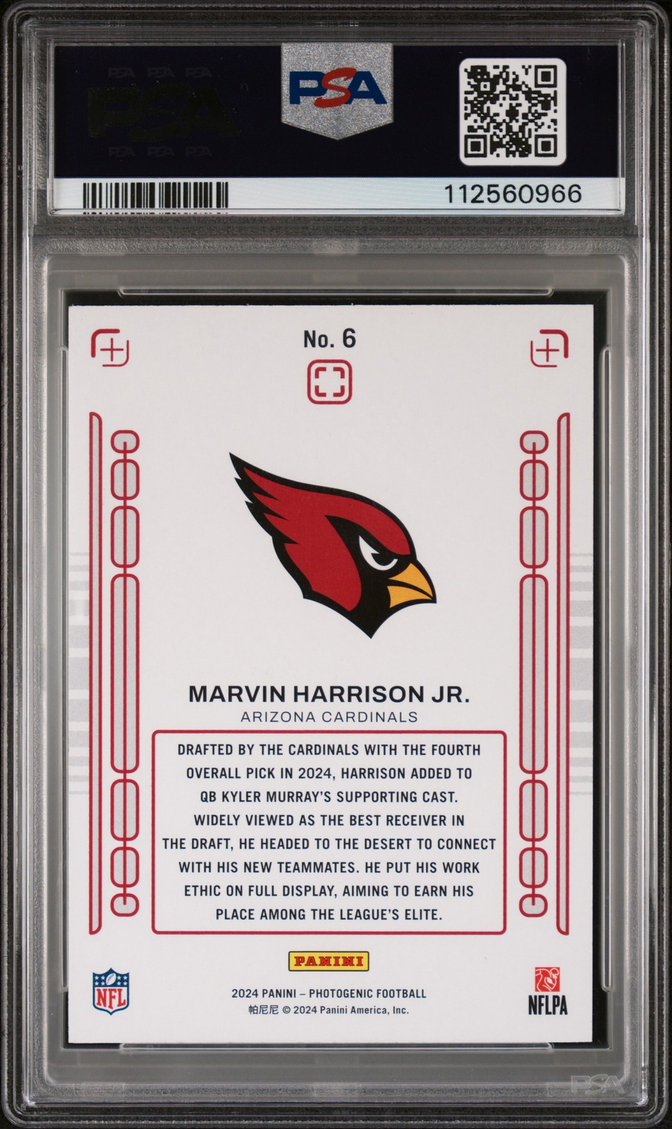 2024 PANINI PHOTOGENIC ROOKIE PIX #6 MARVIN HARRISON JR. ROOKIE RC PSA 6 view 2
