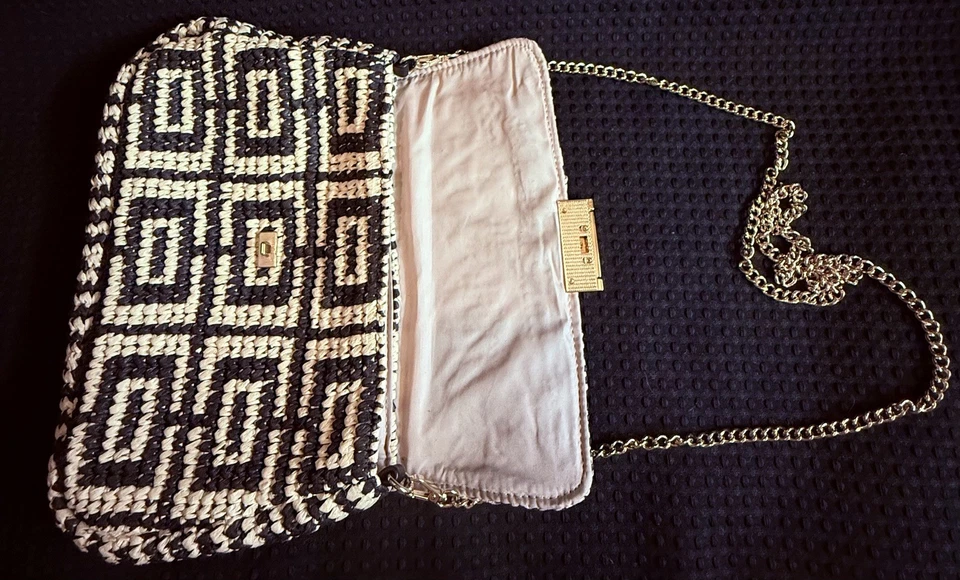 Bolso de Mano H&M Edición Limitada Tejido Rafia Paja Negro y Crema Yute Cartera Bolso Difícil de Encontrar  Foto 3 de 4