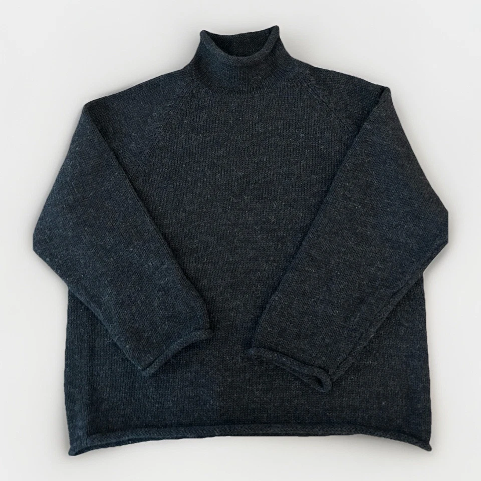 Vtg 90’s J Crew Wool Roll Neck Fisherman’s Sweater XL Classic Charcoal Gray Soft - Image 2 of 4