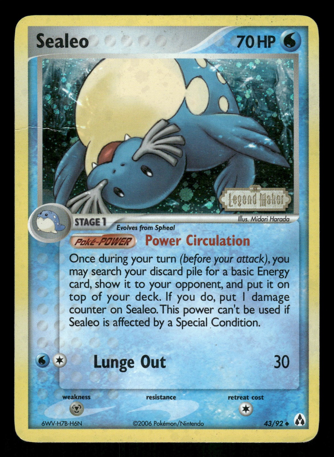 Pokemon Sealeo Uncommon Legend Maker 43/92 MP Reverse Holo Stamped