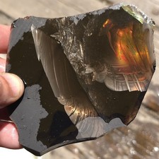 Fire Obsidian - High Grade Lapidary Slab &ndash; Glass Buttes OR  &ndash; Iridescent