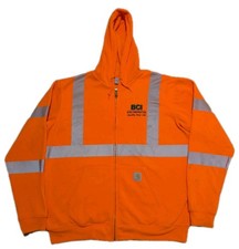 Carhartt Hi-Vis Thermal Hoodie Men L Orange Reflective Zip Jacket 100503-BOG