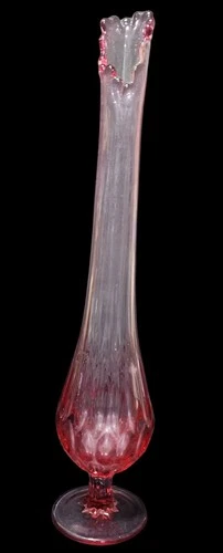Fenton Art Glass Swung  Vase THUMBPRINT Colonial Pink 16” Tall