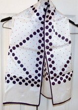 Vintage White Rectangular Scarf with Purple  Red Polka Dots 13 x 44 Acetate