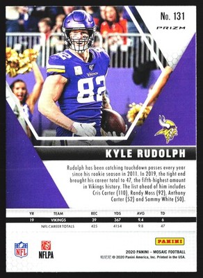 Kyle Rudolph 2020 Panini Mosaic Silver Prizm Minnesota Vikings