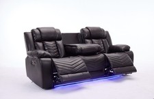Zeus Leather Electric Recliner Sofa 3 Seater - Cup Holders/USB Ports/LED Lights