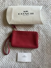 COACH Double Zip Wallet/Wristlet in Red Pebbled Leather. New