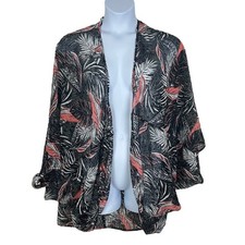 Torrid Clip Dot Cocoon Kimono Size 3/4 Botanical Black White Coral