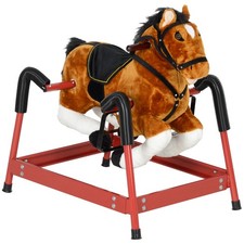 Spring Rocking Horse, Kids Ride on Horse w/ Saddle, Brown
